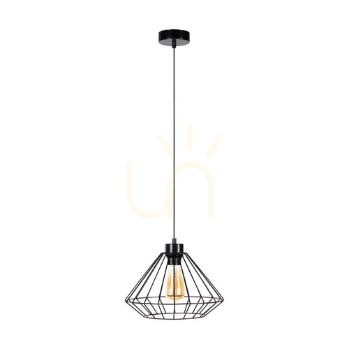 Kontrola Závěsné svítidlo Raquelle, 1xE27, Max. 60 W, černý kov / černý PVC kabel / černý kovový stínidlo, Ø 30 cm