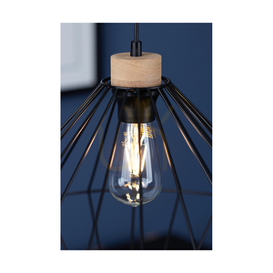 Závěsné svítidlo Raquelle, 1xE27, Max. 60 W, olejovaný dub / černý kov / černý PVC kabel / černý kovový stínidlo, Ø 30 cm small 2