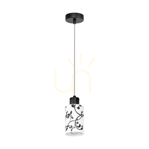 Závěsné svítidlo Ravio, 1xE27, Max. 60 W, černý kov / průhledný PVC kabel / bílo-černý skleněný stínidlo, Ø 9,5 cm small 0