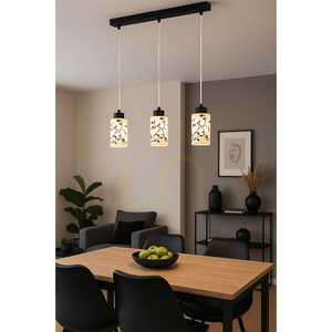 Závěsné svítidlo Ravio, 3xE27, Max. 60 W, černý kov / průhledný PVC kabel / bílo-černý skleněný stínidlo, 55 cm small 2