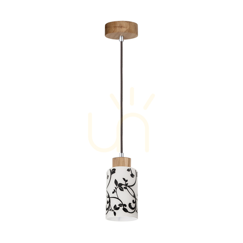 Kontrola Závěsné svítidlo Ravio, 1xE27, Max. 60 W, bříza/černá, PVC kabel, bílé a černé skleněné stínidlo, Ø 10 cm