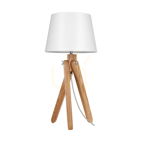 Kontrola Stolní lampa Rune, 1xE27, Max. 40 W, olejovaný dub / průhledný PVC kabel / bílé stínidlo, Ø 30 cm