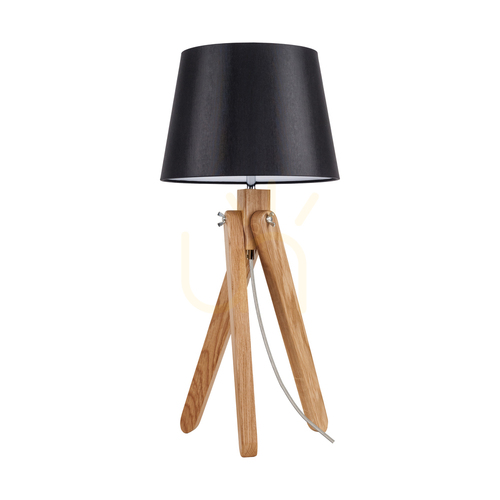 Kontrola Stolní lampa Rune, 1xE27, Max. 40 W, olejovaný dub / průhledný PVC kabel / černý stínidlo, Ø 30 cm