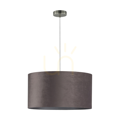 Kontrola Závěsné svítidlo Scarlett, 1xE27, Max. 60 W, saténový kov / průhledný PVC kabel / šedý stínidlo, Ø 50 cm