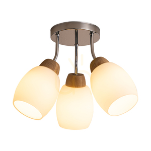 Stropní svítidlo Skaja, 3xE27, Max. 40 W, olejovaný dub / chromovaný kov / bílé skleněné stínidlo, Ø 38 cm small 1