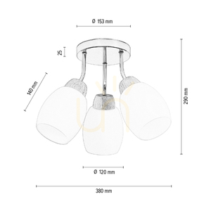Stropní svítidlo Skaja, 3xE27, Max. 40 W, olejovaný dub / chromovaný kov / bílé skleněné stínidlo, Ø 38 cm small 3