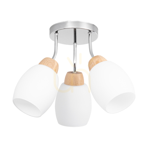 Kontrola Stropní svítidlo Skaja, 3xE27, Max. 40 W, olejovaný dub / chromovaný kov / bílé skleněné stínidlo, Ø 38 cm