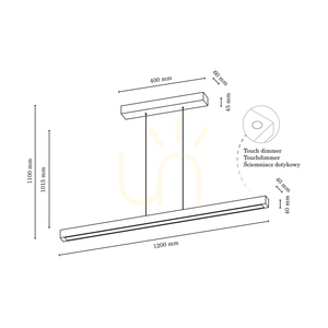 Malé závěsné svítidlo 2xLED 3000K 34,5 W, bukové a ořechové dřevo / průhledný PVC kabel s dotykovým stmívačem, 120 cm small 2
