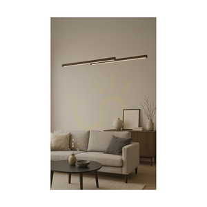 Malé dvojité závěsné svítidlo 2xLED 3000K 28,5 W, bukové a ořechové dřevo / průhledný PVC kabel s dotykovým stmívačem, 150 cm small 2