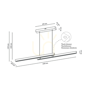 Malé dvojité závěsné svítidlo 2xLED 3000K 28,5 W, bukové a ořechové dřevo / průhledný PVC kabel s dotykovým stmívačem, 150 cm small 3