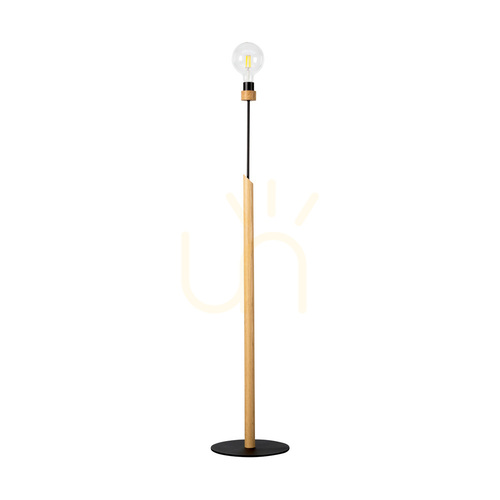 Kontrola Stojací lampa Solange, 1xE27, Max. 60 W, olejovaný dub / černý kov / černý opletený kabel, Ø 30 cm