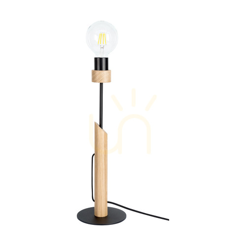 Kontrola Stolní lampa Solange, 1xE27, Max. 60 W, olejovaný dub / černý kov / černý opletený kabel, Ø 15 cm