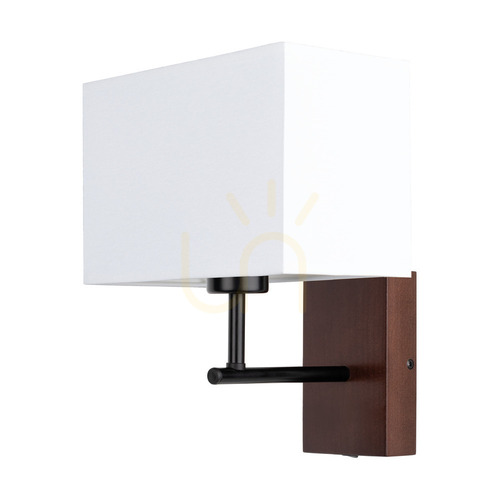 Kontrola Nástěnné svítidlo Sonar, 1xE27, max.. 25 W, bukové dřevo, ořech/černý kov/bílý stínidlo 22 cm