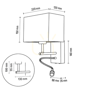 Nástěnné svítidlo Sonar, 1xE27, max.. 25 W, obsahuje 1x LED 4000 K 2,5 W, bukové a ořechové dřevo / černý kov / černý stínidlo 22 cm small 4