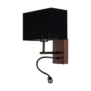 Nástěnné svítidlo Sonar, 1xE27, max.. 25 W, obsahuje 1x LED 4000 K 2,5 W, bukové a ořechové dřevo / černý kov / černý stínidlo 22 cm small 0