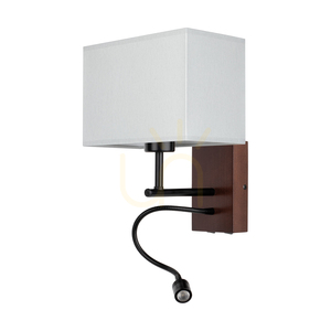 Nástěnné svítidlo Sonar, 1xE27, max.. 25 W, obsahuje 1x LED 4000 K 2,5 W, bukové a ořechové dřevo / černý kov / šedý stínidlo 22 cm small 0