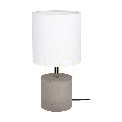 Kontrola Robustní stolní lampa, 1xE27, Max. 25 W, betonově šedý/černý PVC kabel/bílý stínidlo, Ø 15 cm