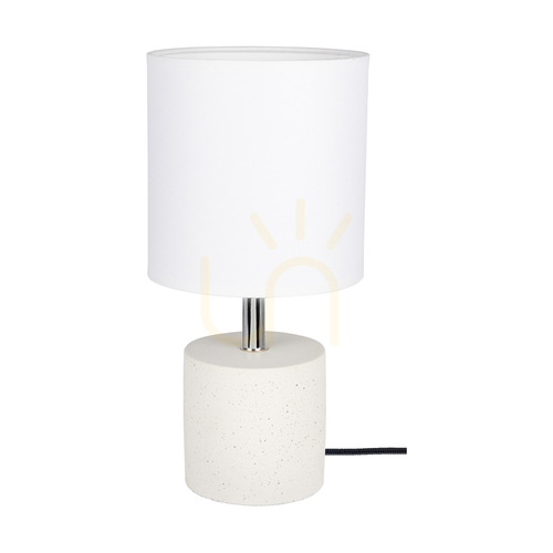 Kontrola Robustní stolní lampa, 1xE27, Max. 25 W, bílý beton / černý PVC kabel / bílý stínidlo, Ø 15 cm