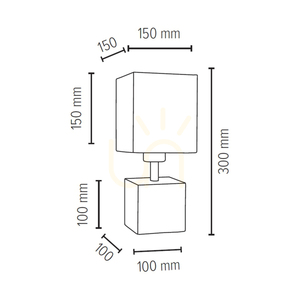 Robustní čtvercová stolní lampa, 1xE27, Max. 25 W, betonově šedý/černý PVC kabel/bílý stínidlo, 15 cm small 2