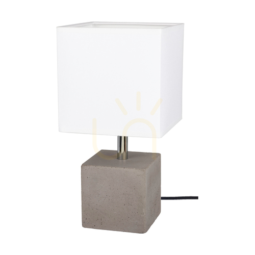 Kontrola Robustní čtvercová stolní lampa, 1xE27, Max. 25 W, betonově šedý/černý PVC kabel/bílý stínidlo, 15 cm