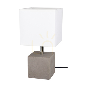 Robustní čtvercová stolní lampa, 1xE27, Max. 25 W, betonově šedý/černý PVC kabel/bílý stínidlo, 15 cm small 0