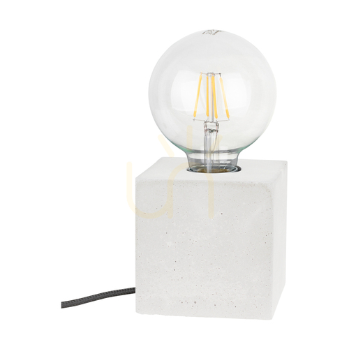 Kontrola Robustní čtvercová stolní lampa, 1xE27, Max. 25 W, bílý beton / černý PVC kabel, 10 cm