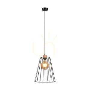 Závěsné svítidlo Swan, 1xE27, max.. 60 W, olejovaný dub / černý kov / černý PVC kabel / černý kovový stínidlo Ø 30 cm small 1