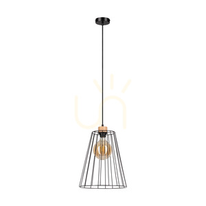 Závěsné svítidlo Swan, 1xE27, max.. 60 W, olejovaný dub / černý kov / černý PVC kabel / černý kovový stínidlo Ø 30 cm small 0