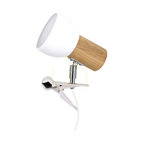 Kontrola Lampa Svenda s připínacím držákem, 1xE27, Max. 60 W, olejovaný dub / chromovaný kov / bílý kovový stínidlo, 14 cm