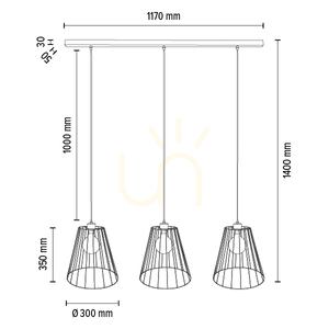 Závěsné svítidlo „Swan“, 3xE27, Max. 60 W, olejovaný dub / černý kov / černý PVC kabel / černý kovový stínidlo, 117 cm small 2