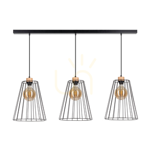Závěsné svítidlo „Swan“, 3xE27, Max. 60 W, olejovaný dub / černý kov / černý PVC kabel / černý kovový stínidlo, 117 cm small 0