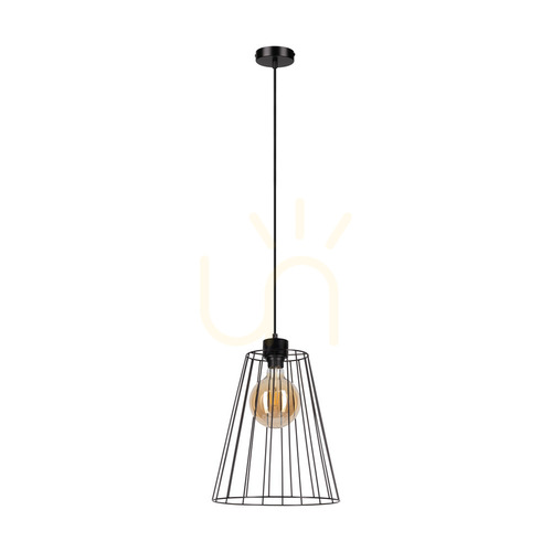 Kontrola Závěsné svítidlo „Swan“, 1xE27, Max. 60 W, černý kov / černý PVC kabel / černý kovový stínidlo, Ø 30 cm