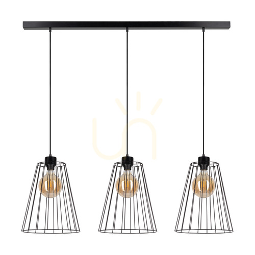 Kontrola Závěsné svítidlo „Swan“, 3xE27, Max. 60 W, černý kov / černý PVC kabel / černý kovový stínidlo, 117 cm