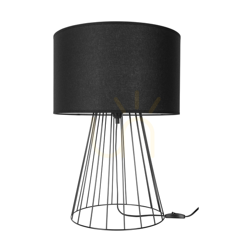 Kontrola Stolní lampa Swan, 1xE27, Max. 60 W, černý kov / černý PVC kabel / černý stínidlo, Ø 40 cm