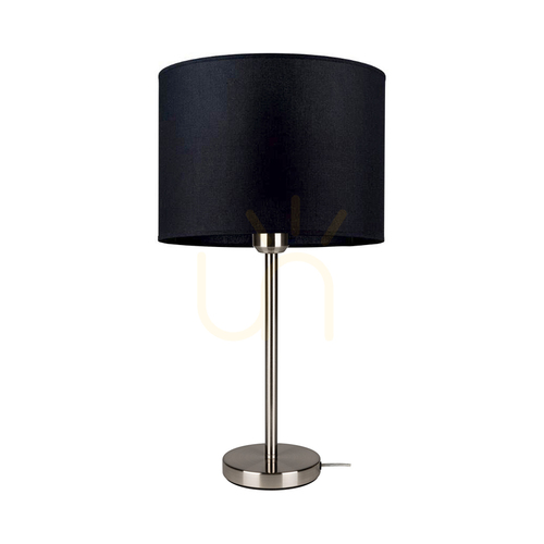 Kontrola Stolní lampa Tamara, 1xE27, Max. 40 W, saténový kov / průhledný PVC kabel / černý stínidlo, Ø 25 cm