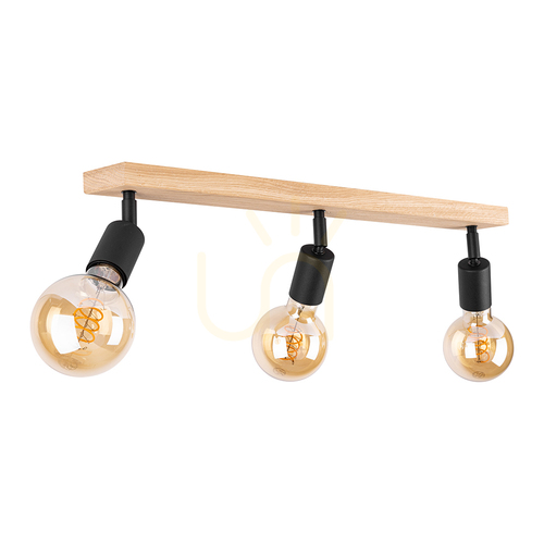 Kontrola Stropní svítidlo Tamea, 3xE27, Max. 25 W, olejovaný dub/černý kov, 52 cm