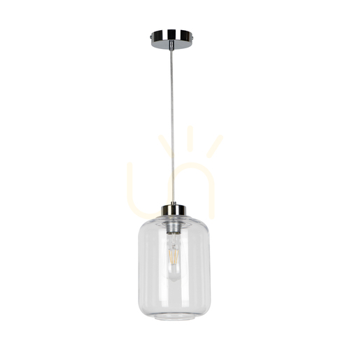 Kontrola Závěsné svítidlo Tarro, 1xE27, Max. 60 W, chromovaný kov / kabel z průhledného PVC / stínidlo z průhledného skla, Ø 17 cm