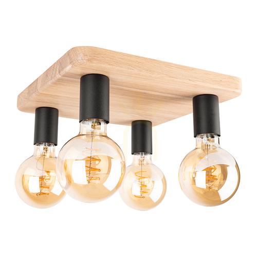 Kontrola Stropní svítidlo Tamea, 4xE27, Max. 25 W, olejovaný dub/černý kov, 40 cm