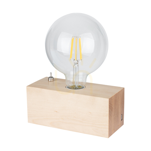 Kontrola Stolní lampa Theo, 1xE27, Max. 25 W, bříza/černá, PVC kabel s integrovanou USB nabíječkou, 18 cm