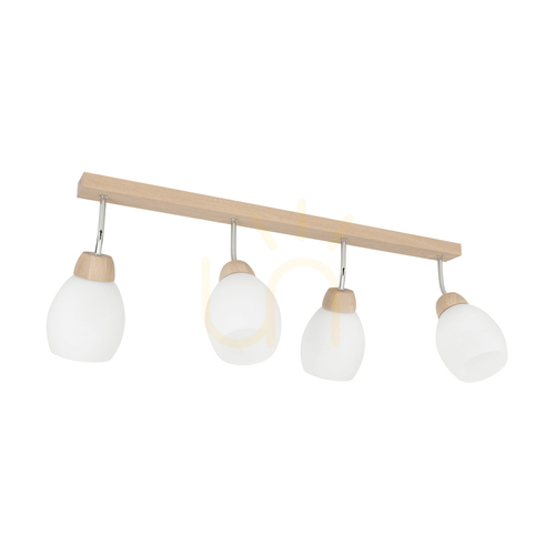 Kontrola Stropní svítidlo Tilia, 4xE27, Max. 60 W, olejovaný dub / chromovaný kov / bílý skleněný stínidlo, 78 cm