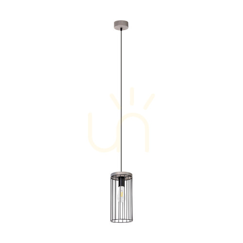 Kontrola Závěsné svítidlo Timeo, 1xE27, Max. 60 W, borovice mořená do šeda, PVC kabel/černý, kovový stínidlo Ø 15 cm