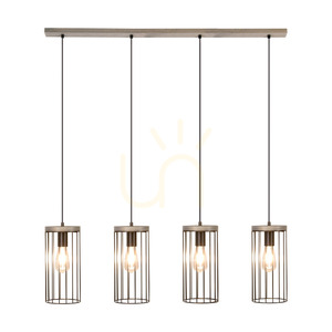 Závěsné svítidlo Timeo 4xE27 Max. 60 W, borovice mořená do šeda / černý PVC kabel / černý kovový stínidlo, 100 cm small 1