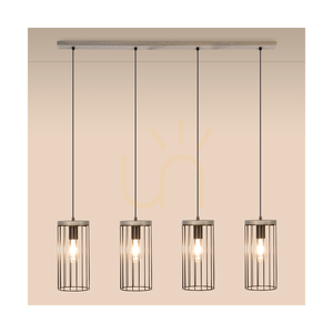 Závěsné svítidlo Timeo 4xE27 Max. 60 W, borovice mořená do šeda / černý PVC kabel / černý kovový stínidlo, 100 cm small 2