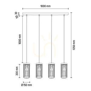 Závěsné svítidlo Timeo 4xE27 Max. 60 W, borovice mořená do šeda / černý PVC kabel / černý kovový stínidlo, 100 cm small 4