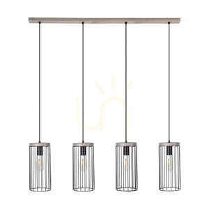 Závěsné svítidlo Timeo 4xE27 Max. 60 W, borovice mořená do šeda / černý PVC kabel / černý kovový stínidlo, 100 cm small 0