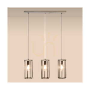 Závěsné svítidlo Timeo, 3xE27, Max. 60 W, borovice mořená do šeda, šedo-černý PVC kabel, černý kovový stínidlo, 76 cm small 2