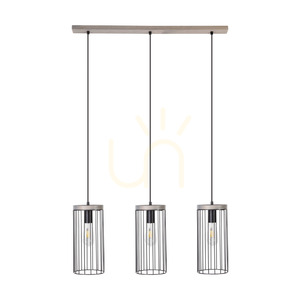 Závěsné svítidlo Timeo, 3xE27, Max. 60 W, borovice mořená do šeda, šedo-černý PVC kabel, černý kovový stínidlo, 76 cm small 0