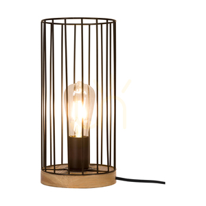 Stolní lampa Timeo 1xE27 Max. 25 W, olejovaný dub / černý kov / černý PVC kabel / černý kovový stínidlo Ø 15 cm small 1