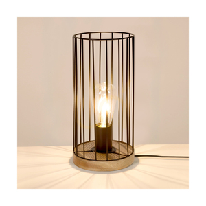 Stolní lampa Timeo 1xE27 Max. 25 W, olejovaný dub / černý kov / černý PVC kabel / černý kovový stínidlo Ø 15 cm small 2