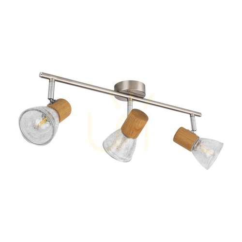 Kontrola Stropní svítidlo Tobi, 3xE14, Max. 40 W, olejovaný dub / saténový kov / čirý skleněný stínidlo, 44,5 cm